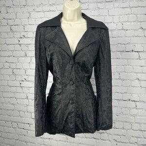 VTG Serious Black Faux Leather 100% Man Made Lined Coat USA Women’s Size Medium